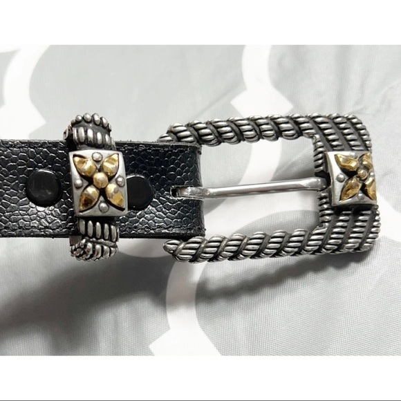 Vicenza Womens Sz 28 Black Genuine ITALIAN Calfskin Leather Pebbled Silver Gold main image 7